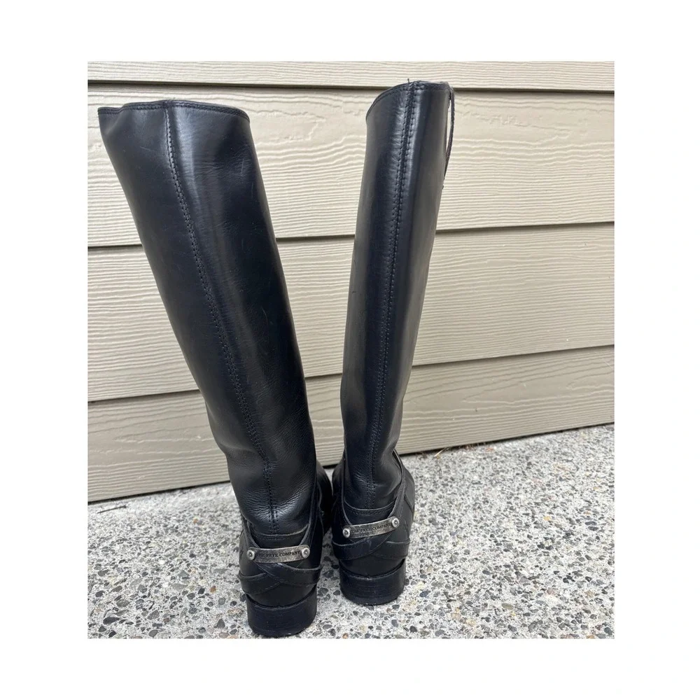 Frye Lindsey Plate Women's Size 7.5‎ Shoes Black Leather Tall Riding Boots 76976